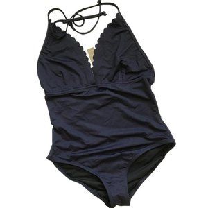 NEW JCrew $118 Scalloped V-Neck One-Piece Italian Matte Swimsuit 0 Navy F0762 v2